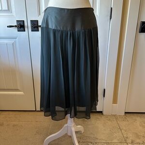 Elegant Olive Green Chiffon Skirt with Satin Waist